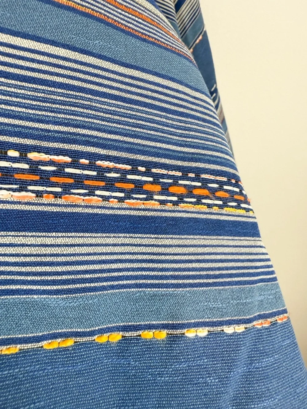 Eva Franco Liv A-Line Blue Striped Embroidered Midi Skirt Southwestern Size 2